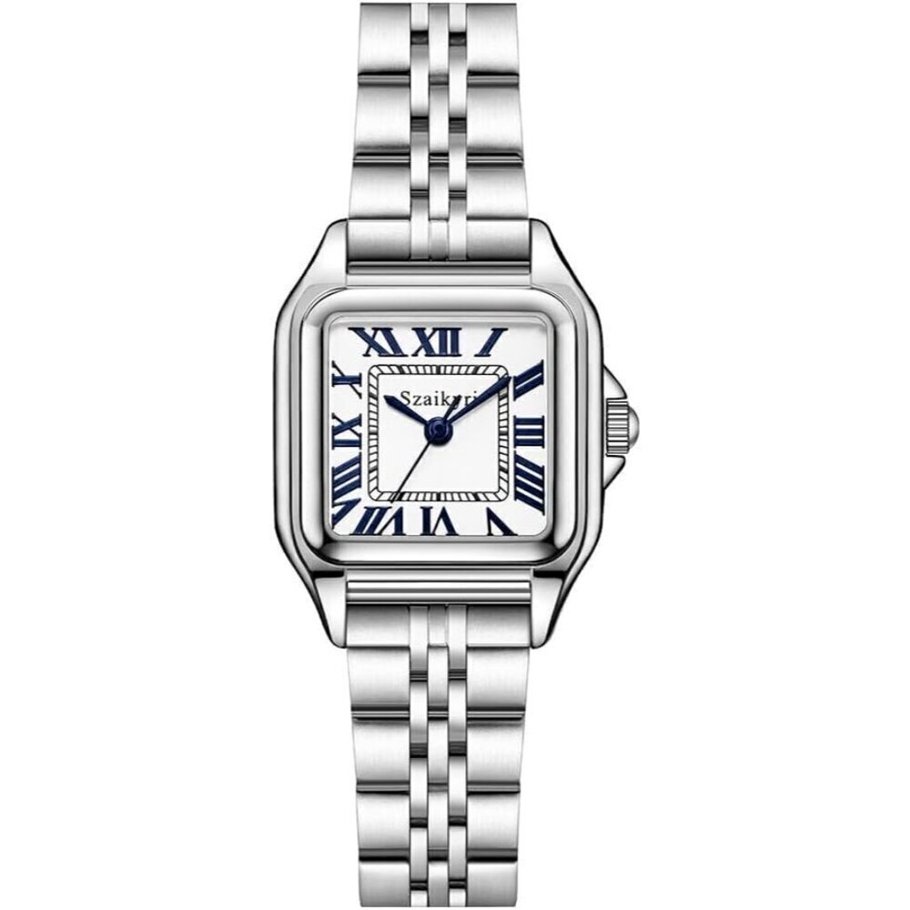 🆕Women Silver Square Watches with Roman Numerals Ladies Casual Dress Watch